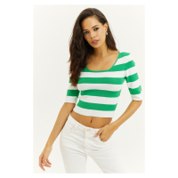 Cool & Sexy Women's Green Square Collar Striped Knitwear Blouse
