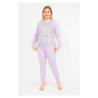 Şans Women's Lilac Plus Size Cotton Blouse, Pants and Pajamas Set