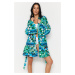 Trendyol Floral Pattern Belted Mini Woven 100% Cotton Kimono & Kaftan