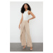 Trendyol Beige Wide Leg Woven Trousers with Cross Closure Detail