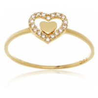 Zlatý prsten srdce s čirými zirkony PR0484F + DÁREK ZDARMA