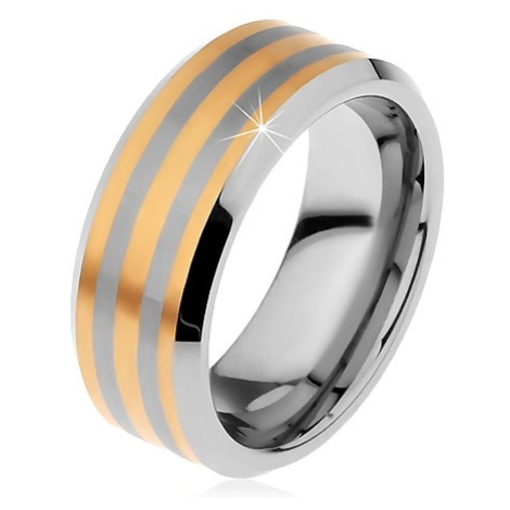 Dvoubarevný wolframový prsten se třemi proužky zlaté barvy, lesklo-matný, 8 mm Šperky eshop