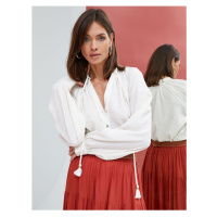 Koton Balloon Sleeve Blouse Buttoned Tassel Detailed Tied Collar