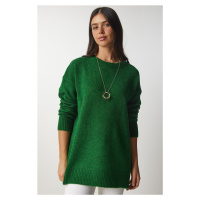 Happiness İstanbul Dámský smaragdově zelený oversize pletený svetr