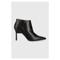 Kožené kotníkové boty Calvin Klein WRAP STILETTO ANKLE dámské, černá barva, na podpatku, HW0HW01