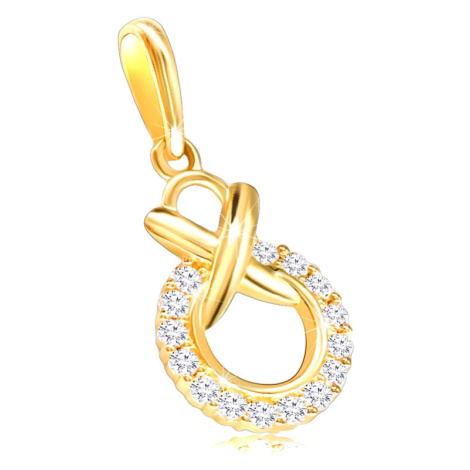 Diamantový přívěsek ze 14K žlutého zlata - kontura vykládaná brilianty a propletená menším kruhe Šperky eshop