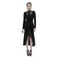 šaty dámské DEVIL FASHION - Black Vintage Gothic Velvet Slit Long Sleeve Fishtail Party