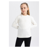 DEFACTO Girl White Crew Neck School Sweater