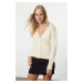 Trendyol Ecru Wool Basic Crop Knit Cardigan