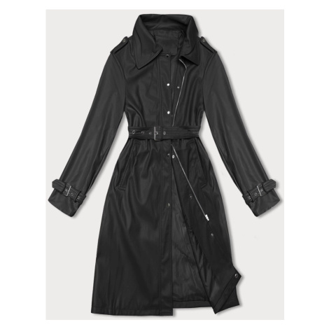Volný černý dámský kabát z ekologické kůže J Style (11Z8101) J.STYLE