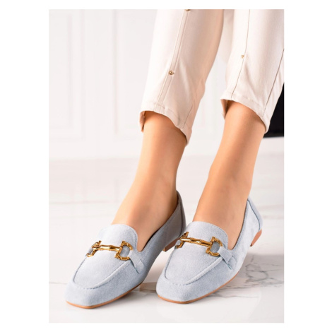 Trendy dámské mokasíny modré na plochém podpatku
