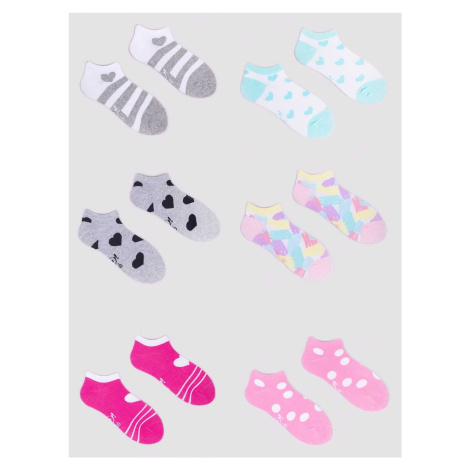 Yoclub Kids's Girls' Ankle Cotton Socks Patterns Colours 6-Pack SKS-0008G-AA00-004