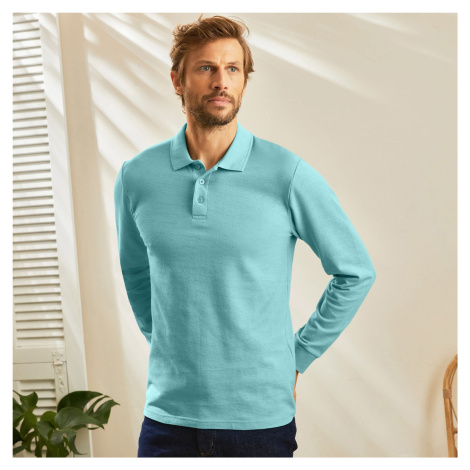 Blancheporte Jednobarevné polo tričko z piké úpletu, s dlouhými rukávy mořská zelená