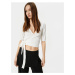 Koton Double Breasted Balloon Sleeve Crop T-Shirt Front Tied Textured