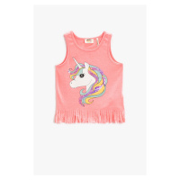 Koton Tasseled Unicorn Printed Top Crew Neck Sleeveless