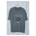 Trendyol Gray Oversize/Wide Cut Aged/Faded Effect Rock Print 100% Cotton T-Shirt