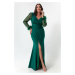 Dlouhé večerní šaty Lafaba pro ženy v smaragdově zelené barvě ve velikosti plus.