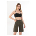 BİKELİFE High Waist Stretchy Bermuda Shorts with Cargo Pockets