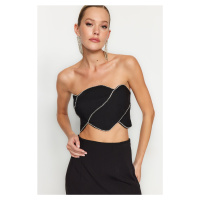 Trendyol Black Crop Bustier with Shiny Stones