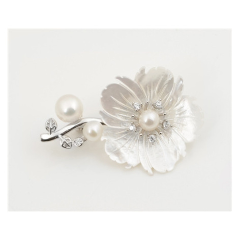 Stříbrná brož kytka s perlami 74779F + dárek zdarma Silver style