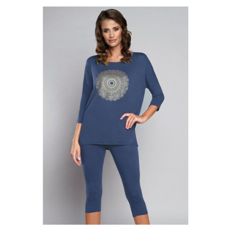 Dámské pyžamo Italian Fashion Mandala - tříčtvrteční Tmavě modrá