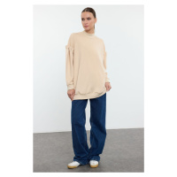 Trendyol Beige Pearl Detailed Stand Collar Knitted Sweatshirt