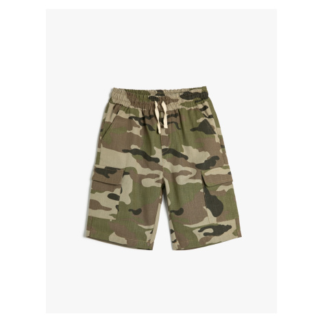 Koton Shorts Camouflage Patterned Side Pockets Tie Waist Cotton