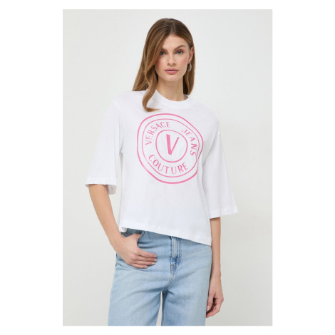 Bavlněné tričko Versace Jeans Couture bílá barva, 76HAHG05 CJ00G