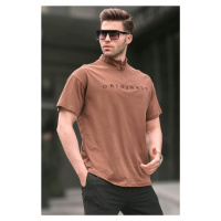 Madmext Brown Zipper Collar Men's T-Shirt 5858