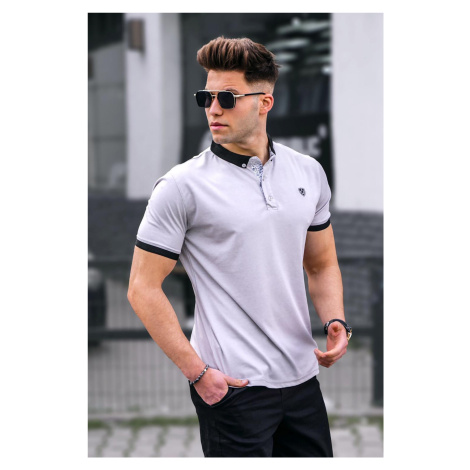Madmext Gray Polo Collar Basic Men's T-Shirt