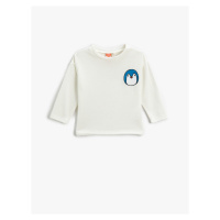 Koton Penguin Print Detailed T-Shirt Long Sleeved Crew Neck