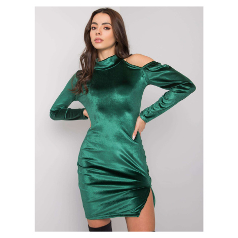 Tmavě zelené lesklé velurové mini šaty -dark green Tmavě zelená Rue Paris