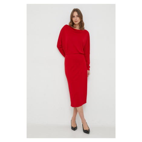 Šaty Sisley červená barva, midi, oversize