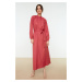 Trendyol Dark Pink Belted Judge Collar Woven Shirt Dress