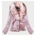 Semišová dámská bunda ramoneska v pudrově růžové barvě s kožešinou (6501)