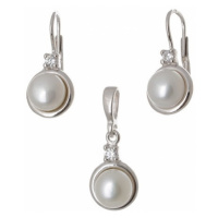 Stříbrná souprava s perlami a čirými zirkony STRS0228F