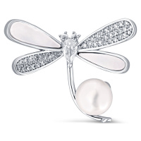 JwL Luxury Pearls Třpytivá brož vážka s pravou perlou a krystaly JL0763