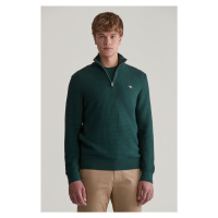 SVETR GANT COTTON TEXTURED HALF ZIP TARTAN GREEN