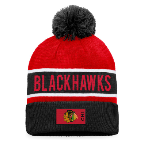 Chicago Blackhawks zimní čepice Authentic Pro Game & Train Cuffed Pom Knit Black-Athletic Red Fanatics