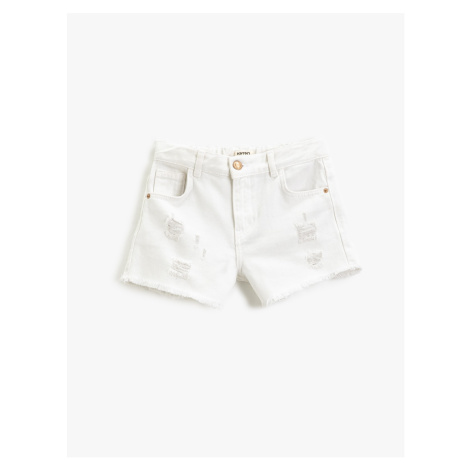 Koton Denim Shorts with Pockets Frayed Detailed Cotton Tasseled Edges with Adjustable Elastic Wa