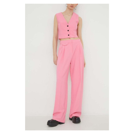 Kalhoty HUGO dámské, růžová barva, jednoduché, high waist, 50508637 Hugo Boss