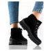 Designové kotníčkové boty dámské černé na plochém podpatku