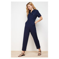 Trendyol Navy Blue Button Detailed Maxi Woven Jumpsuit