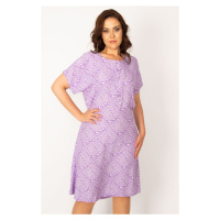 Şans Women's Plus Size Lilac Weave Viscose Fabric Front Patties with Buttons and a Belted Waist 