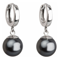 Stříbrné náušnice visací s perlou Swarovski šedé kulaté 31151.3
