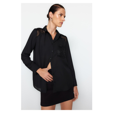 Trendyol Black Transparent Shoulders Oversize/Wide Fit Woven Shirt