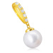 Diamantový přívěsek ze žlutého 14K zlata - sladkovodní bílá perla na očku, čiré brilianty