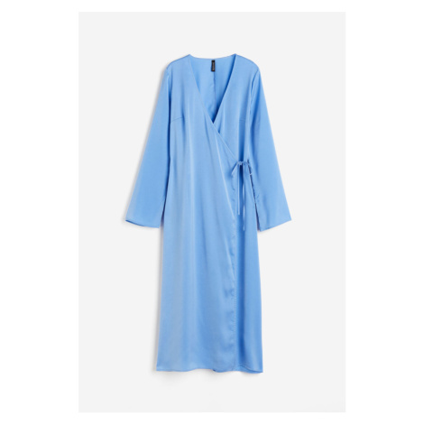 H & M - Saténové zavinovací šaty - modrá H&M