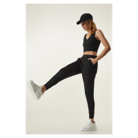 Happiness İstanbul Black Pocket Knitted Sports Leggings