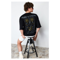 Trendyol Black Oversize/Wide-Fit Mystic Printed 100% Cotton Short Sleeve T-Shirt